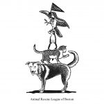 Animal pyramid linocut by Leslie Evans Illustration