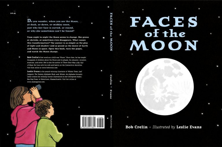 Faces of the Moon cover linocut by Leslie Evans Illustration