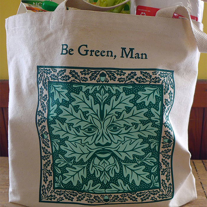 Be Green, Man shopping bag by Leslie Evans, Sea Dog Press