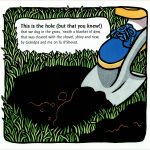 Digging hole linocut illustration by Leslie Evans