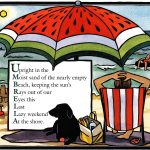 Umbrella linocut illustration by Leslie Evans